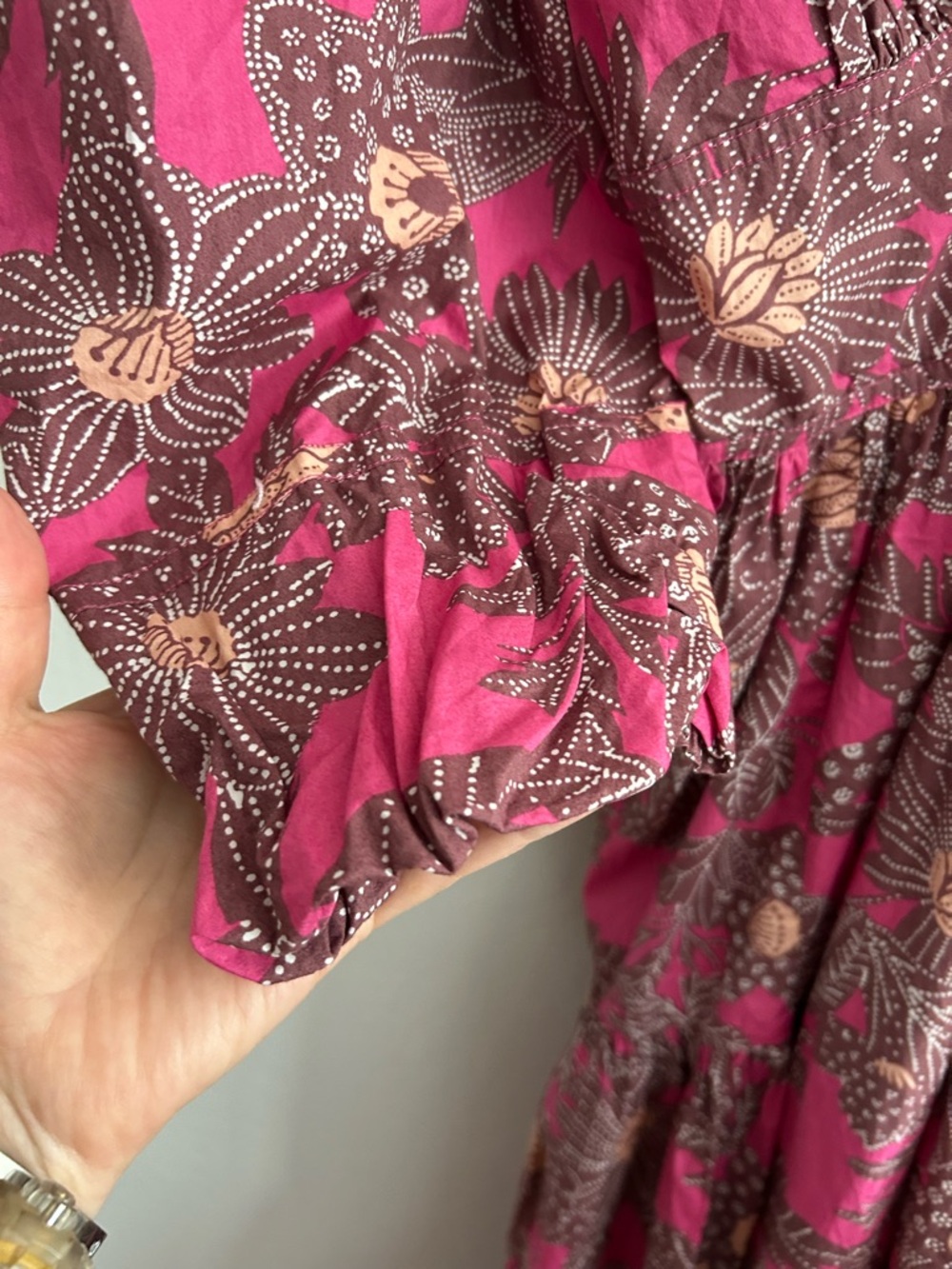 House Of Harlow Floral Boho Prairie Maxi Dress L Pink Brown summer - Picture 5 of 17